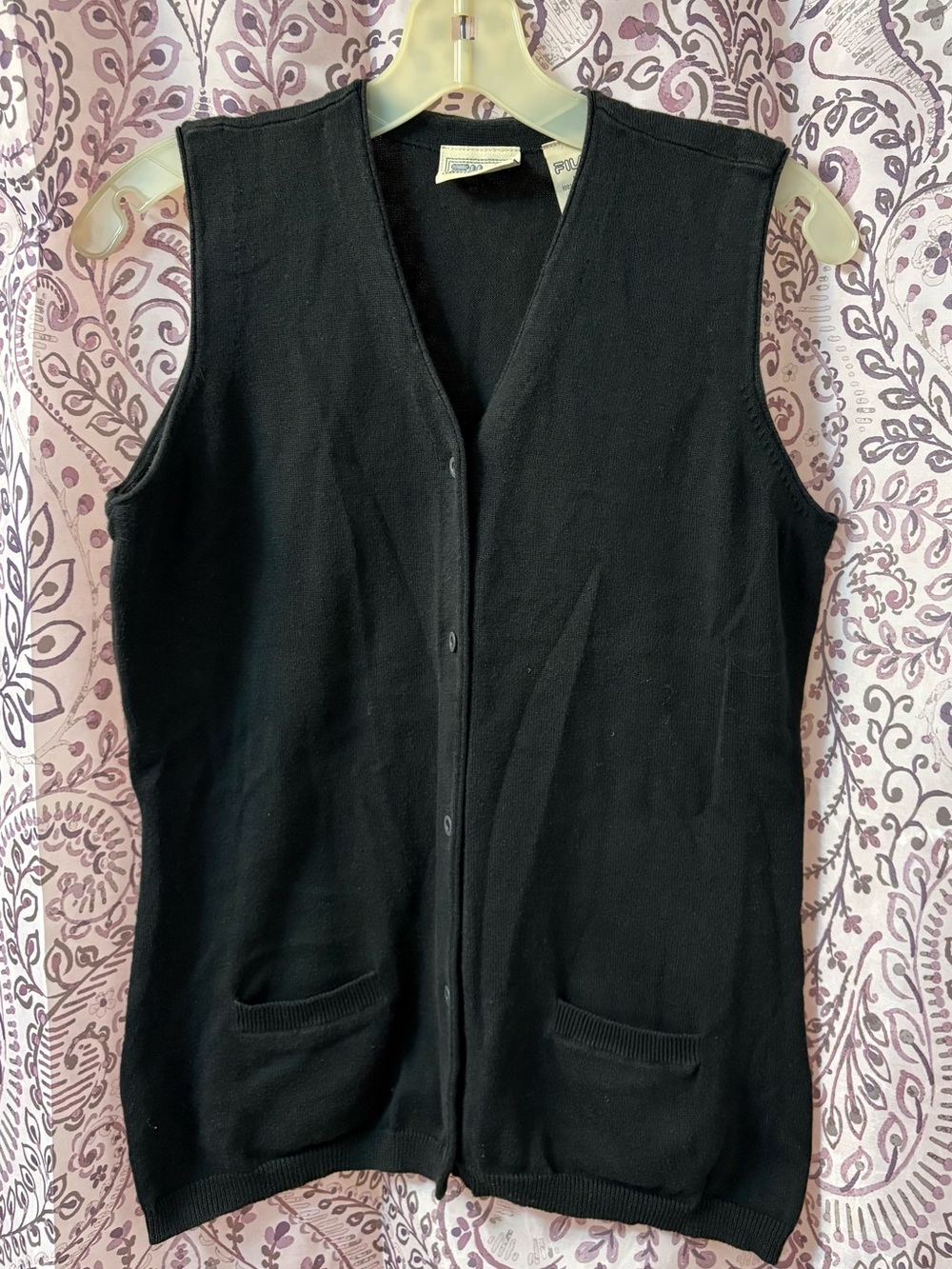 Vintage 1990s —  FILA Black Button-Front Knit Vest
